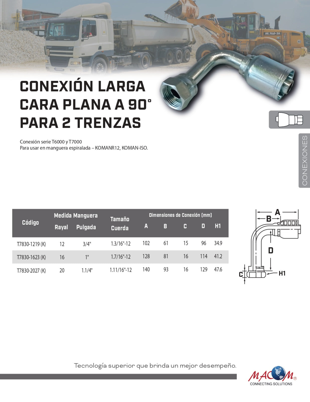 CONEXION LARGA CARA PLANA A 90°
